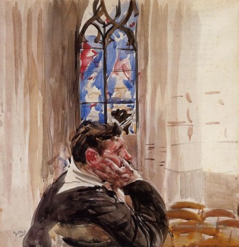 Portrait d’un homme dans l’église genre Giovanni Boldini Peinture à l'huile